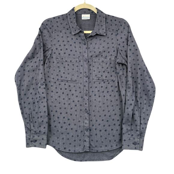 Columbia Blue Long Sleeve Polka Dot Chest Pockets Button up Shirt Womens XS - Picture 1 of 7